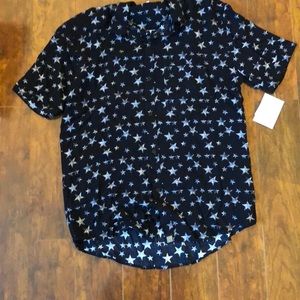 NWT LuLaRoe Men’s Michael collar shirt* Black w/ rustic White Stars ~ sz Medium